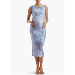 Ripe Maternity Jordan off the Shoulder Maternity Dress Women Large Sky Blue Midi
